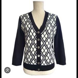 Michael Michael Kors Womens Sweater Cardigan XLarge Argyle Acrylic 3/4 Sleeve